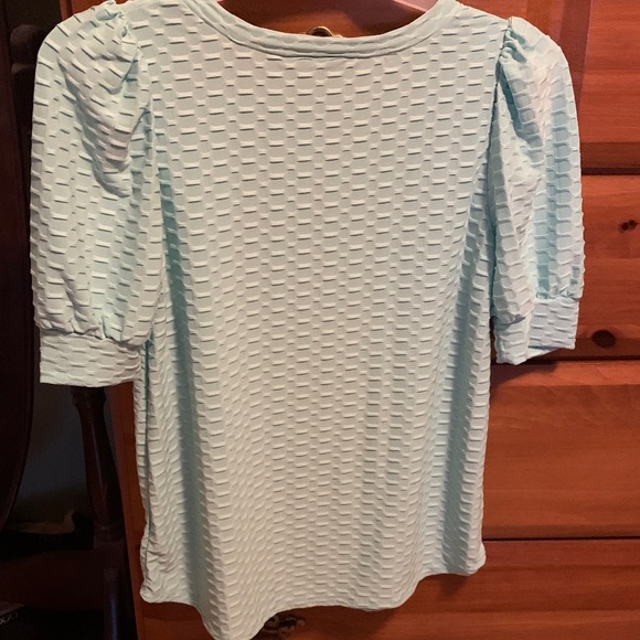 BiBi Light Blue Textured Women's Blouse - Picture 2 of 2